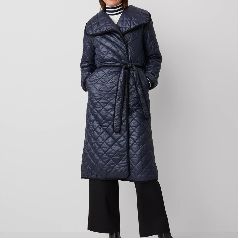 Elegant Navy Quilted Long Coat